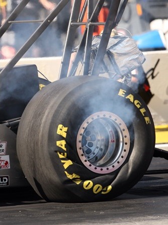 Drag racer's tire under pressure