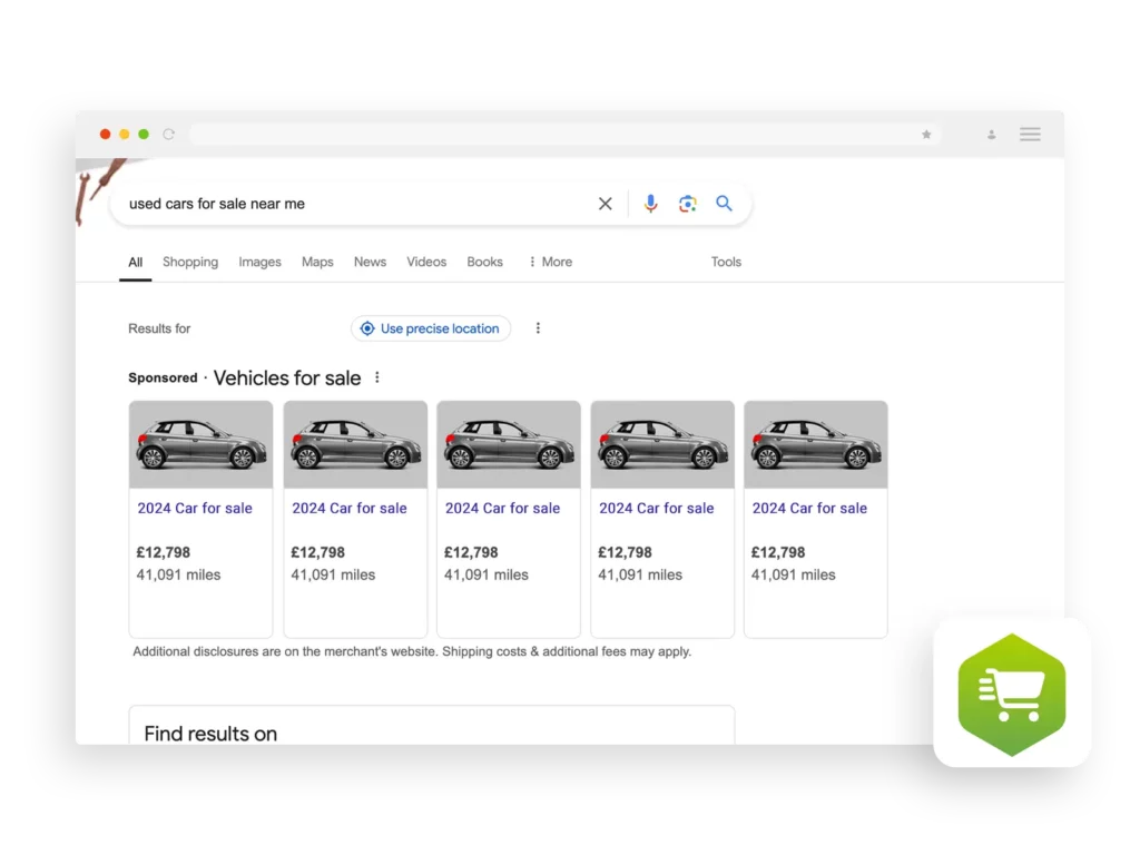 google vehicle ads showing vehicles for sale