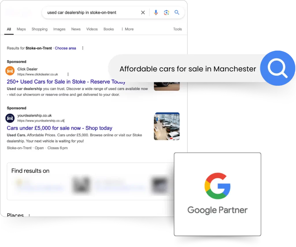 car dealer google ads at the top of google listing