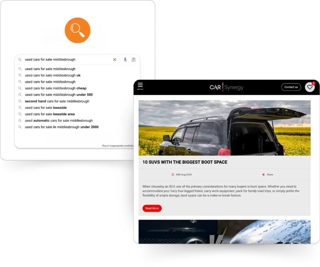 Local listings on Google for a car dealership