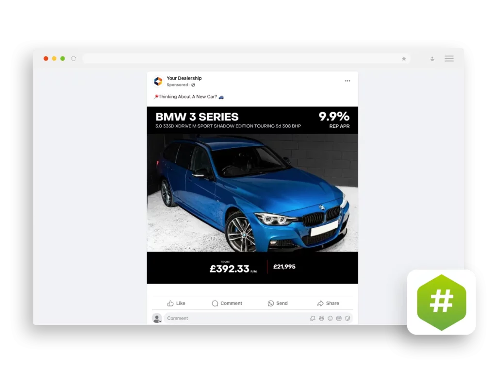 A blue car used as part of an automotive social media marketing campaign