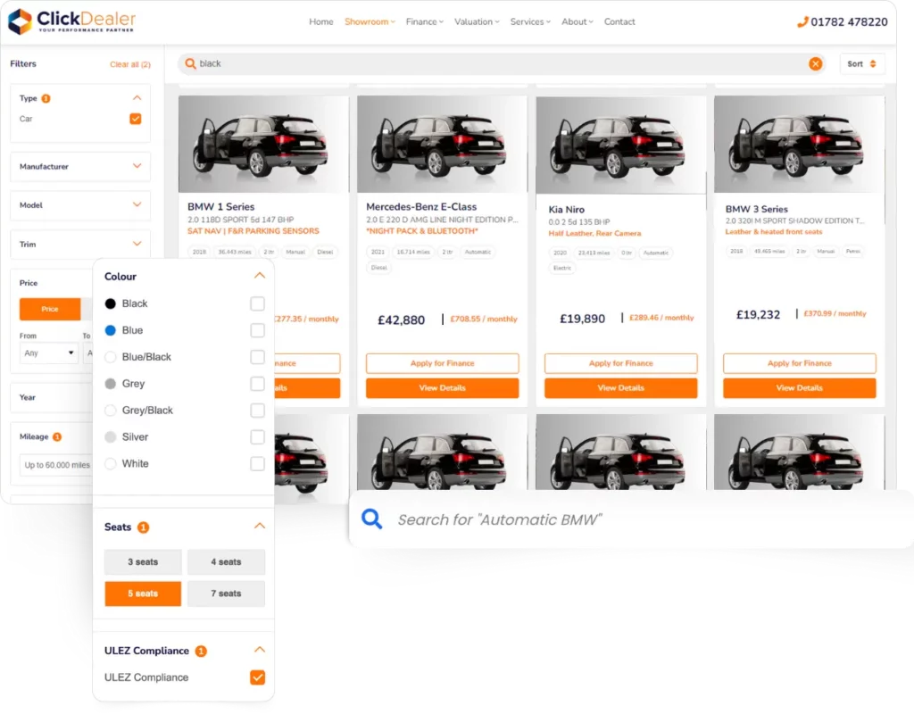Screengrab of car dealer software by Click Dealer