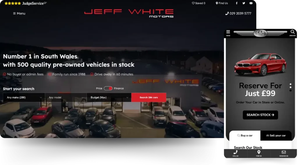 web design of a used car dealership home page