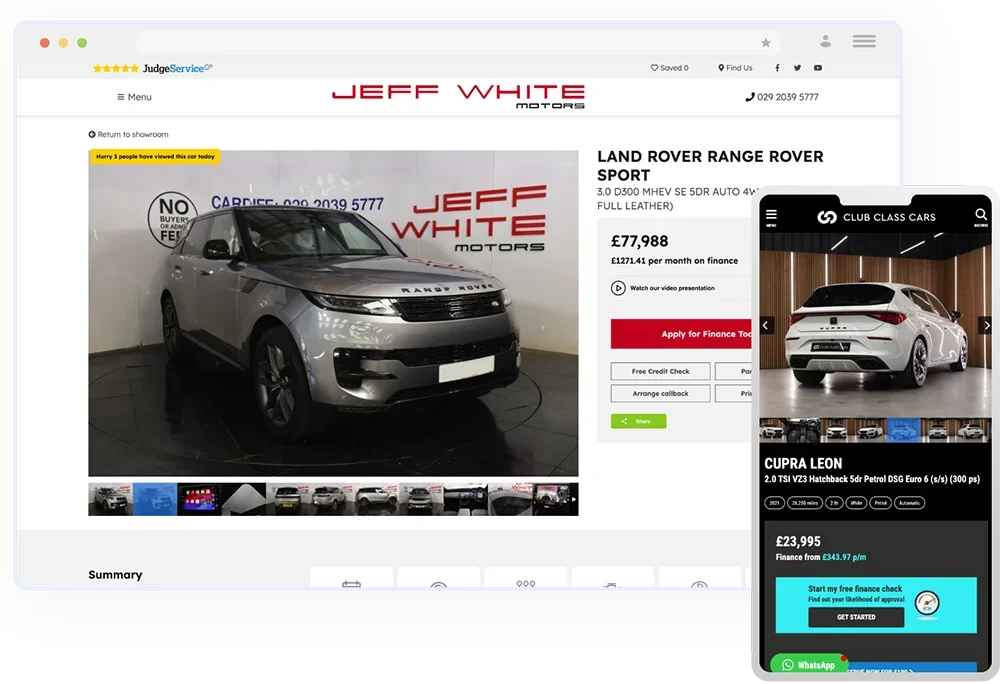 homepage of automotive website design by click dealer