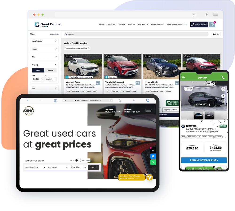 homepage of used car dealer website design