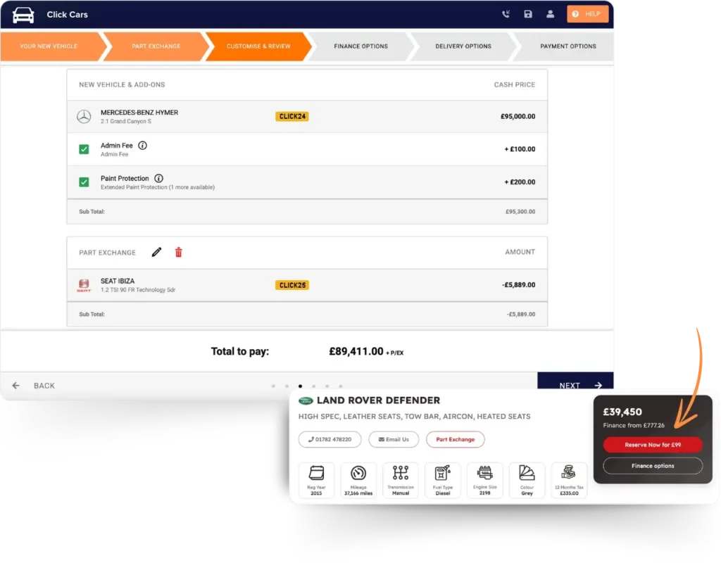 Car buyer stacking a deal on the Click Engage car sales software platform