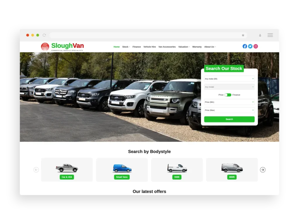 bespoke website design for van dealerships by click dealer