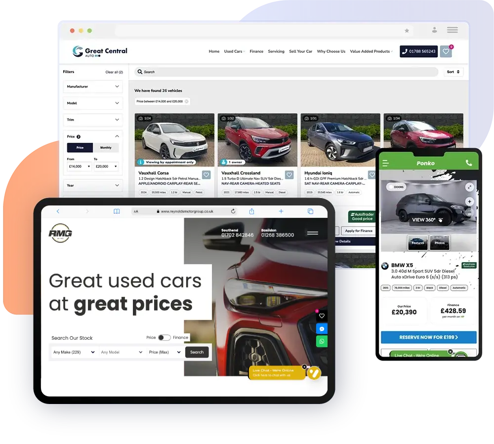 homepage of used car dealer website design