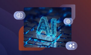 AI artificial intelligence hollogram on a laptop keyboard