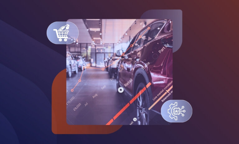 cars in a dealership, reports and AI used to help stock sourcing