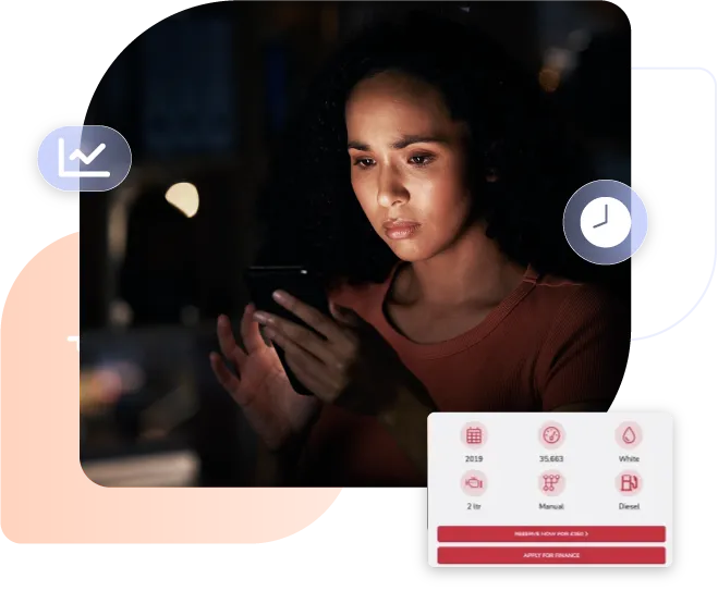 lady reserving a car online using dealer software by click dealer