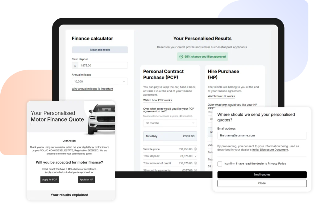 car finance calculator on a dealer's automotive website