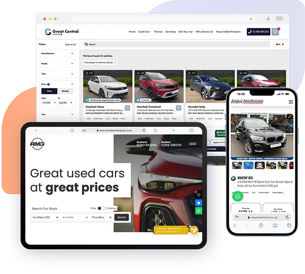 homepage of used car dealer website design